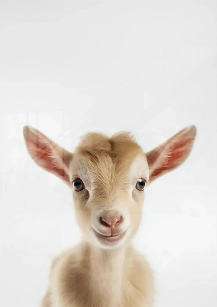 Niedliche Ziege Große rosa Ohren Neugieriger Blick Helles Porträt Gemälde