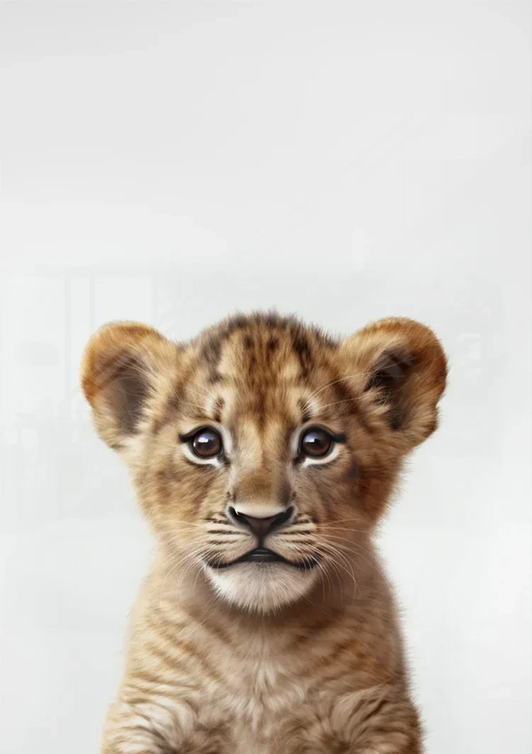 Niedliches Löwenjunges Goldenes Fell Große Augen Verspielt Porträt Gemälde