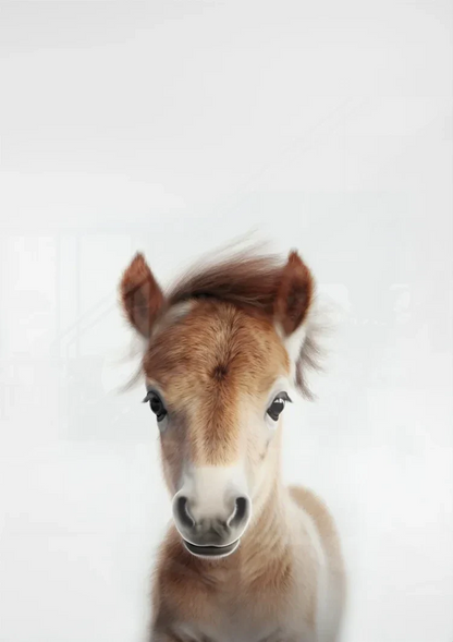 Niedliches Fohlen Braunes Fell Große Augen Weiße Nase Sanftes Porträt Gemälde