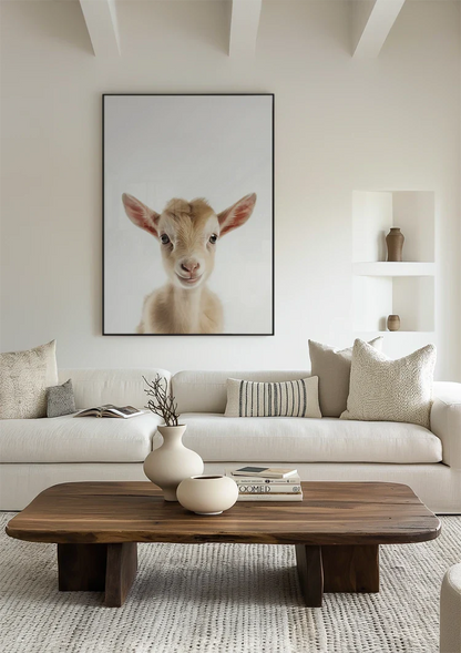 Niedliche Ziege Große rosa Ohren Neugieriger Blick Helles Porträt Gemälde