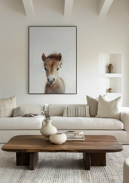 Niedliches Fohlen Braunes Fell Große Augen Weiße Nase Sanftes Porträt Gemälde