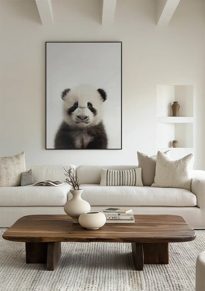 Niedlicher Pandabär Große Augen Schwarz-weißes Fell Spielerisches Porträt Gemälde