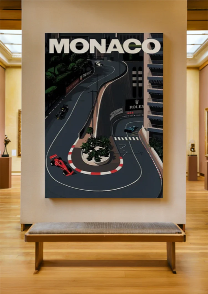 Monaco Grand Prix Circuit Aerial View Race Car Vintage Poster Painting