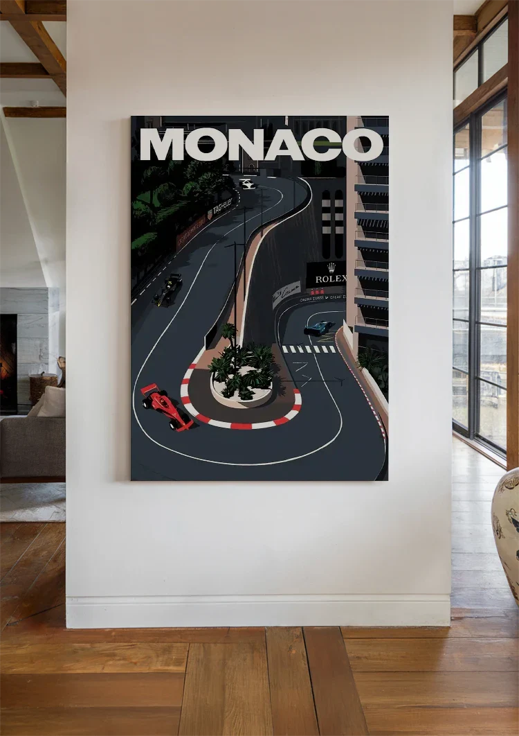 Monaco Grand Prix Circuit Aerial View Race Car Vintage Poster Painting