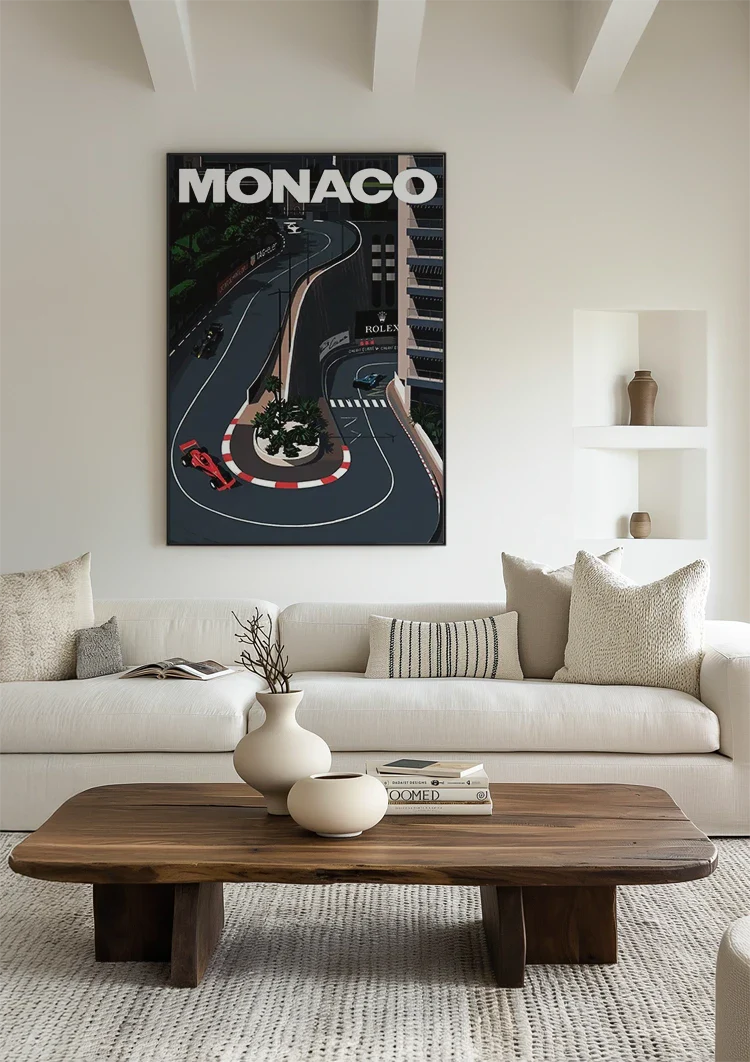 Monaco Grand Prix Circuit Aerial View Race Car Vintage Poster Painting