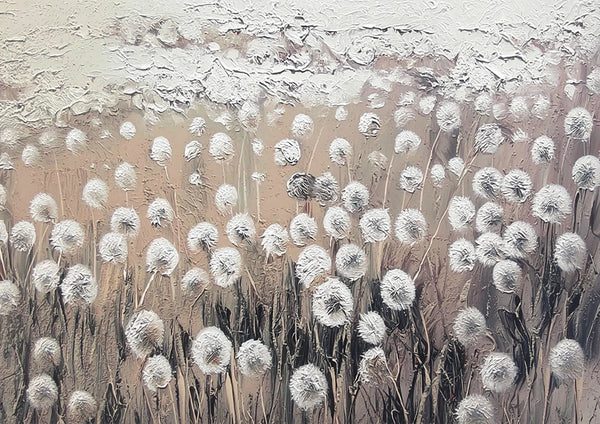 Veld Paardenbloemen Pluizig Dromerig Natuur Schilderij