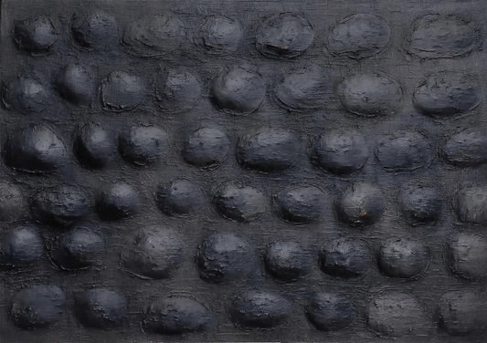 Zwart abstract canvas schilderij met getextureerde ronde bobbels