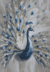 Elegante Blauwe Pauw Gespreide Staart Wit Goud Sierlijk Vogel Schilderij