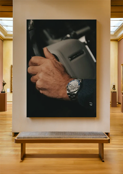 Businessman Hand on Steering Wheel with Luxury Watch Close-up Painting