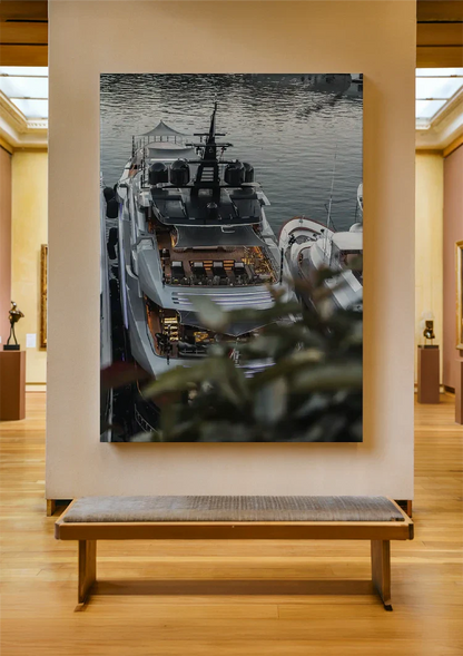 Luxury White Yacht Moored in Calm Water Painting