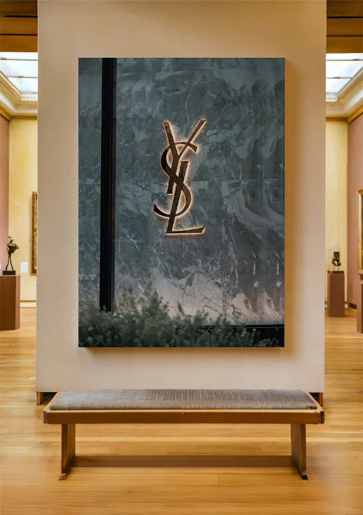 YSL Logo on Marble Background Gold Painting