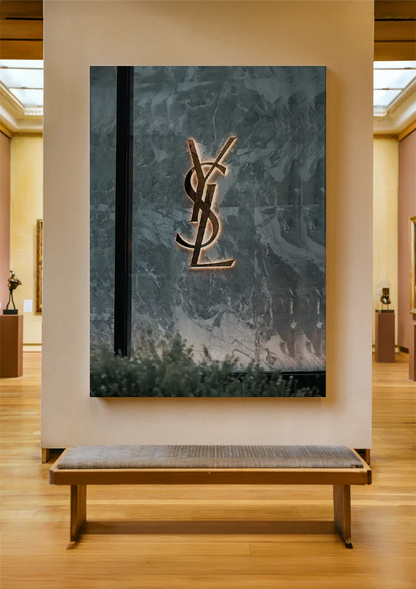 YSL Logo on Marble Background Gold Painting