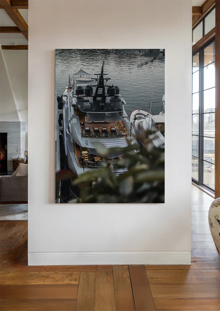 Luxury White Yacht Moored in Calm Water Painting