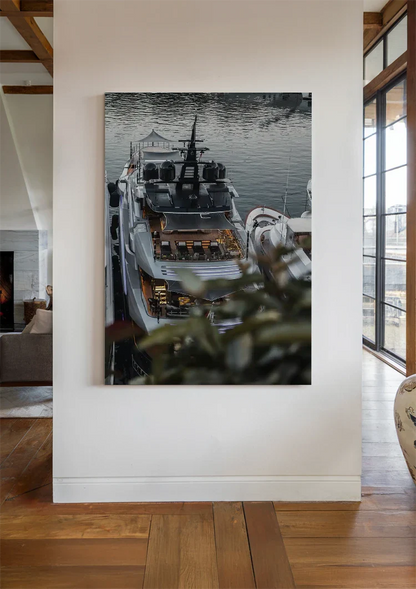 Luxury White Yacht Moored in Calm Water Painting