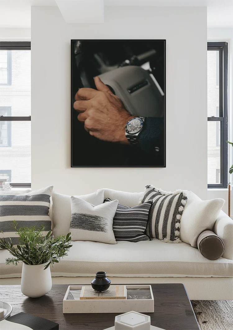 Businessman Hand on Steering Wheel with Luxury Watch Close-up Painting