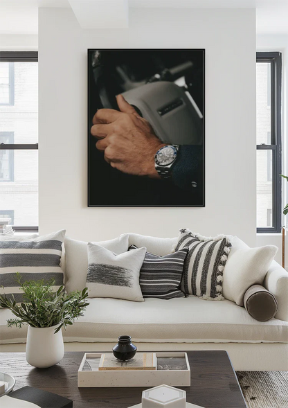 Businessman Hand on Steering Wheel with Luxury Watch Close-up Painting