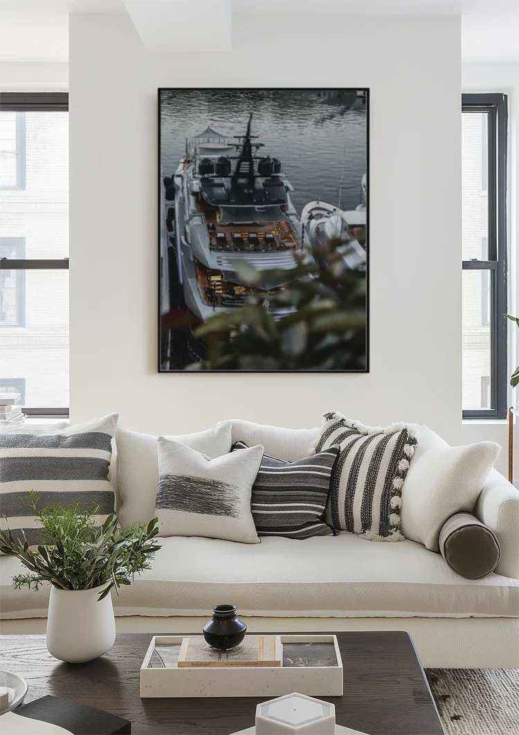 Luxury White Yacht Moored in Calm Water Painting