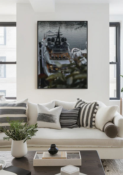 Luxury White Yacht Moored in Calm Water Painting