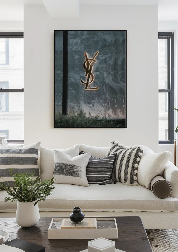 YSL Logo on Marble Background Gold Painting