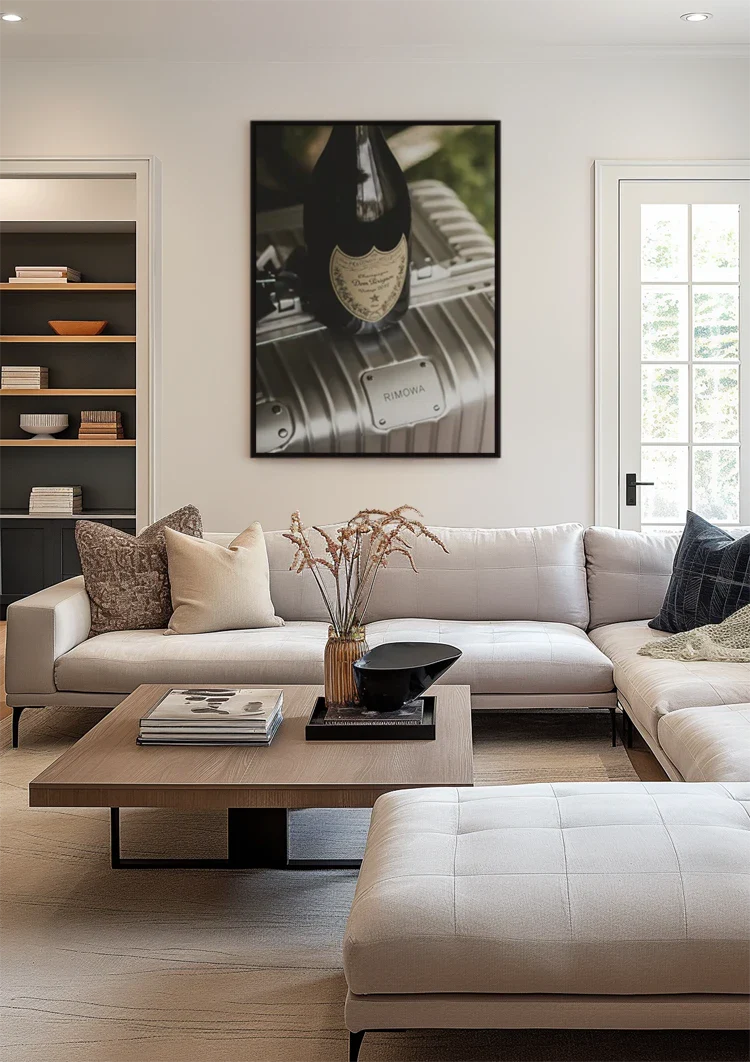 Silver RIMOWA Suitcase with Champagne Bottle Luxury Painting