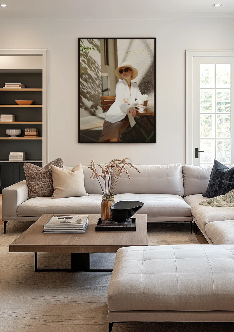 Elegant Lady in White Outfit on Terrace with Sunglasses Painting