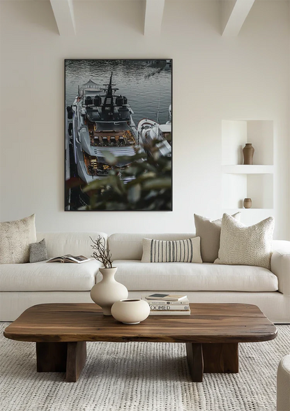 Luxury White Yacht Moored in Calm Water Painting
