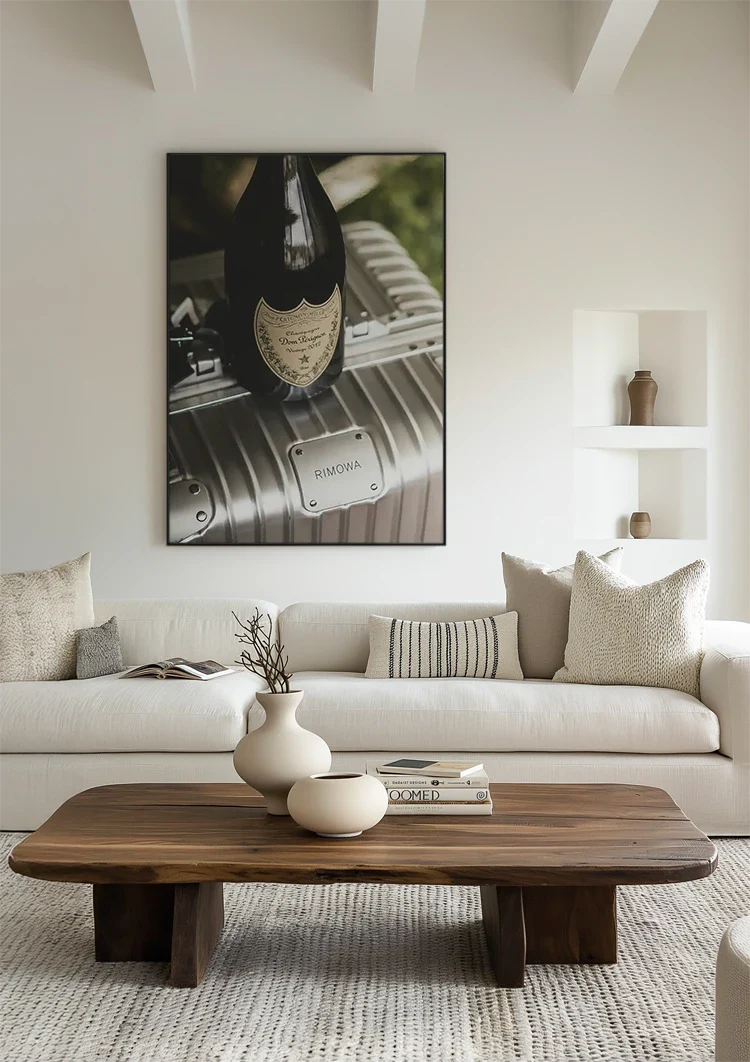 Silver RIMOWA Suitcase with Champagne Bottle Luxury Painting