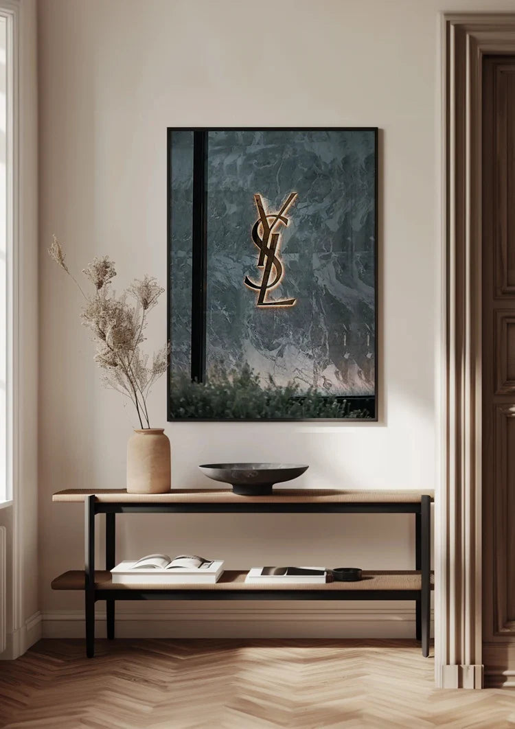 YSL Logo on Marble Background Gold Painting