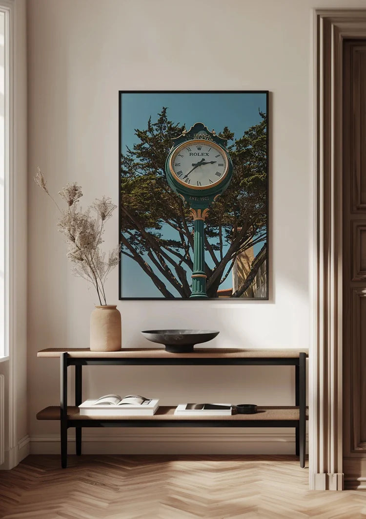 Classic Outdoor Clock Surrounded by Green Trees Sunny Day Painting