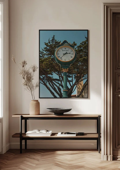 Classic Outdoor Clock Surrounded by Green Trees Sunny Day Painting