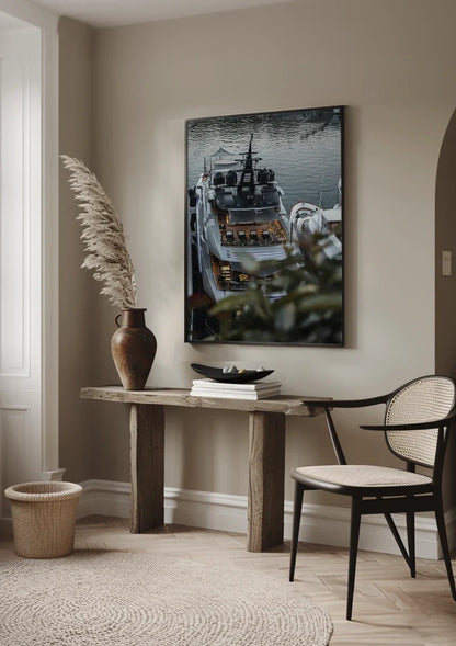 Luxury White Yacht Moored in Calm Water Painting