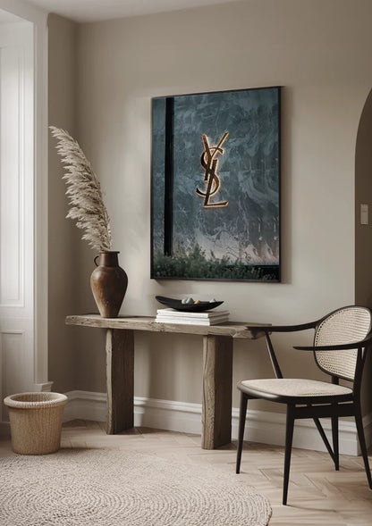 YSL Logo on Marble Background Gold Painting