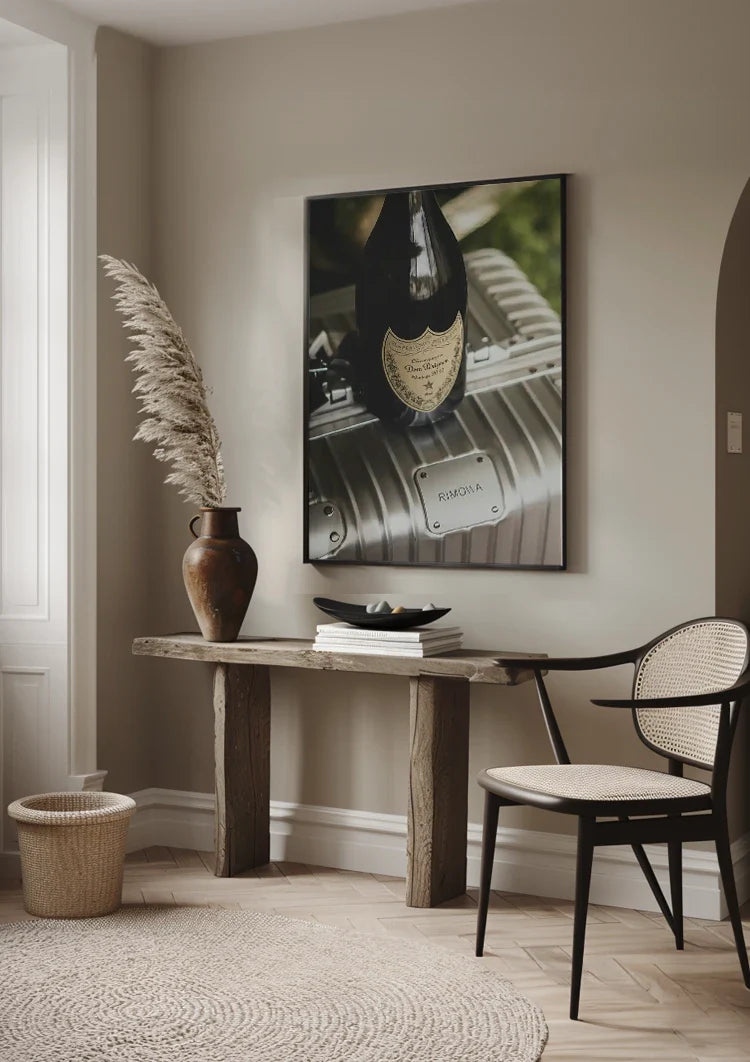 Silver RIMOWA Suitcase with Champagne Bottle Luxury Painting