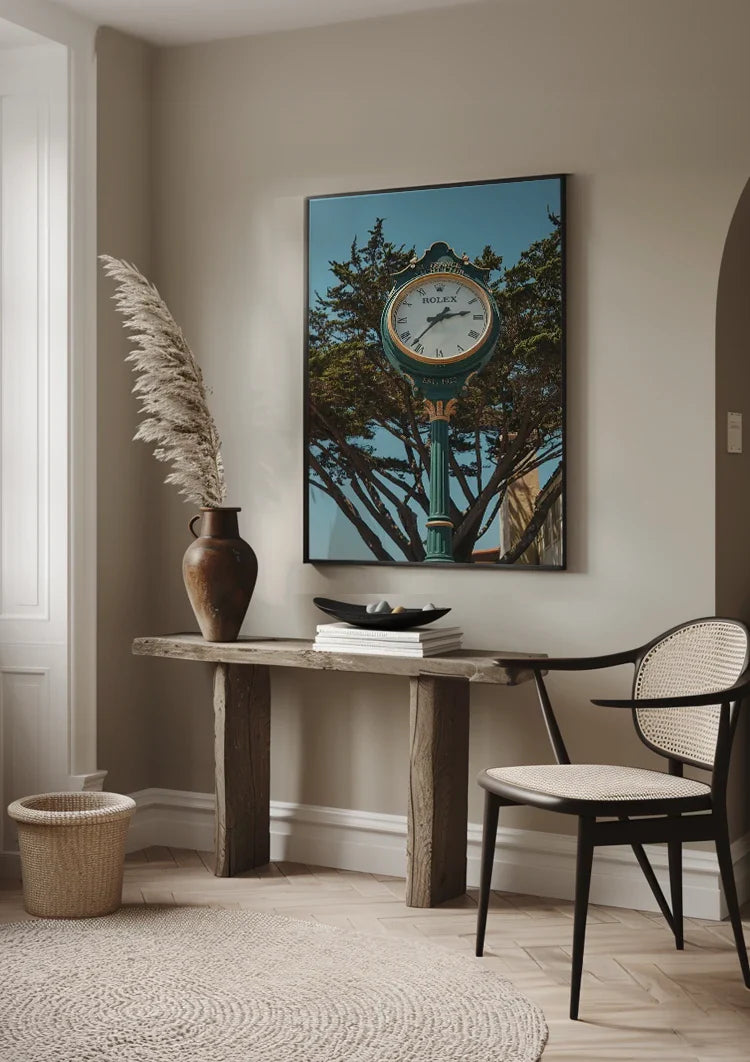 Classic Outdoor Clock Surrounded by Green Trees Sunny Day Painting