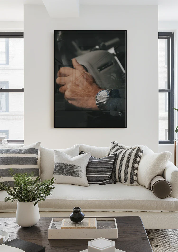 Businessman Hand on Steering Wheel with Luxury Watch Close-up Painting