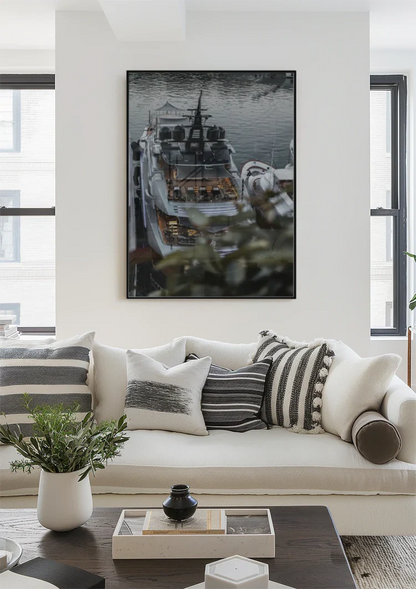 Luxury White Yacht Moored in Calm Water Painting