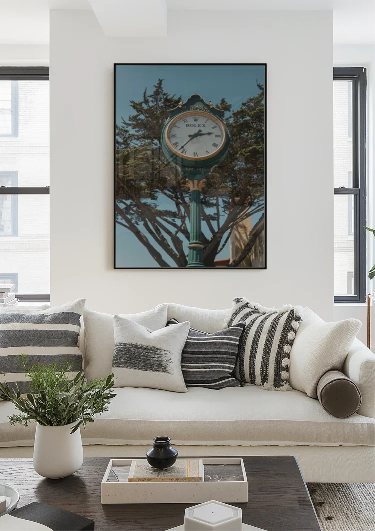 Classic Outdoor Clock Surrounded by Green Trees Sunny Day Painting