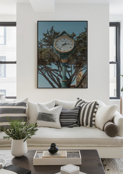 Classic Outdoor Clock Surrounded by Green Trees Sunny Day Painting