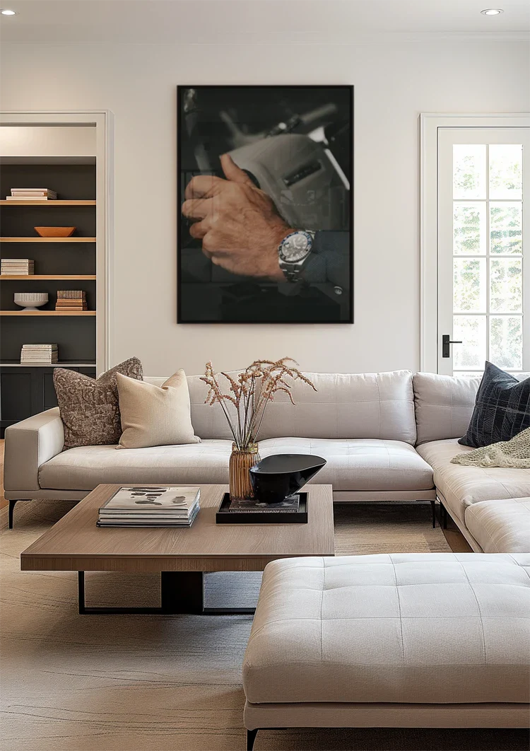 Businessman Hand on Steering Wheel with Luxury Watch Close-up Painting