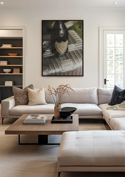 Silver RIMOWA Suitcase with Champagne Bottle Luxury Painting