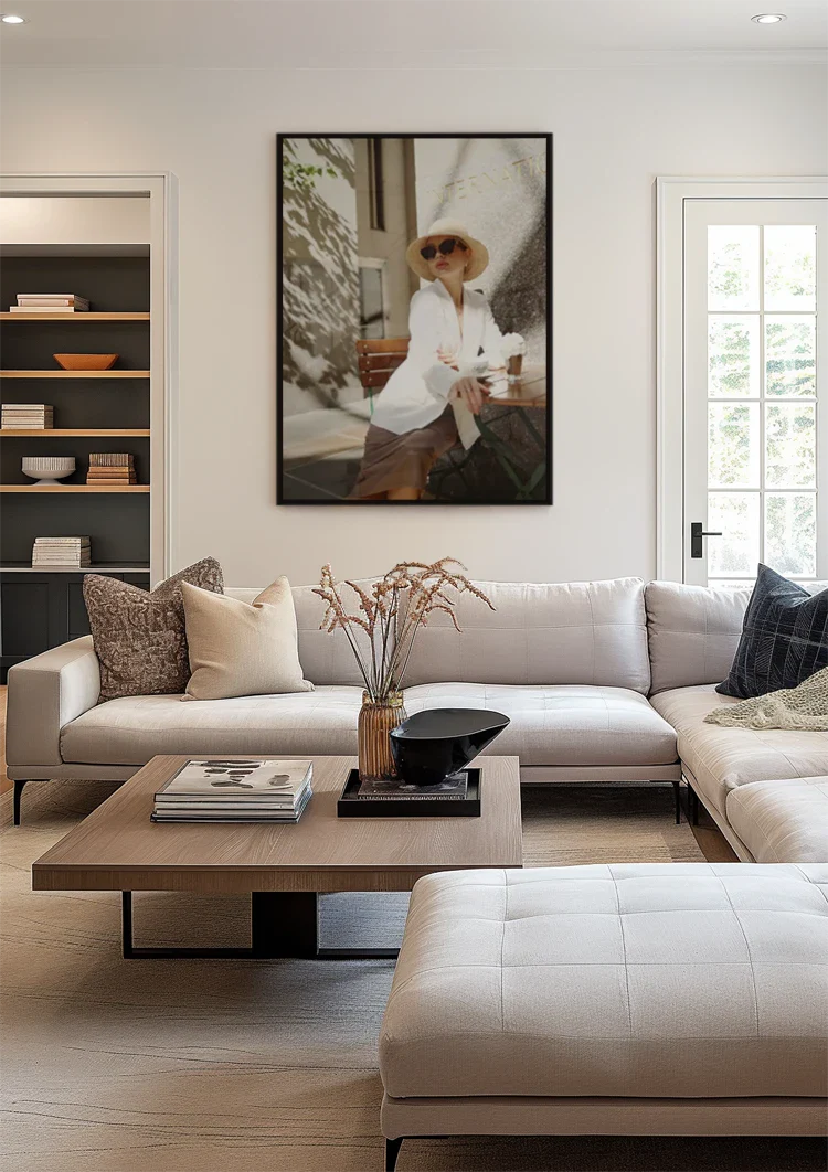 Elegant Lady in White Outfit on Terrace with Sunglasses Painting