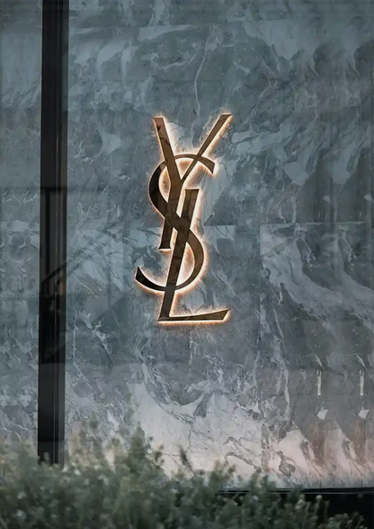 YSL Logo on Marble Background Gold Painting