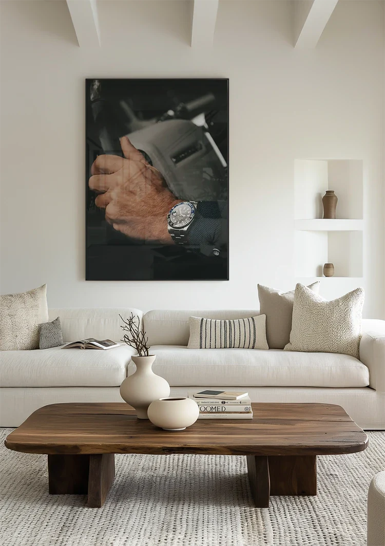 Businessman Hand on Steering Wheel with Luxury Watch Close-up Painting
