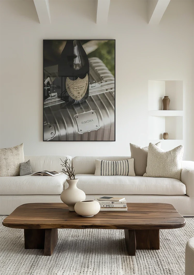 Silver RIMOWA Suitcase with Champagne Bottle Luxury Painting