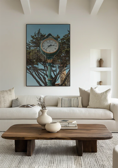 Classic Outdoor Clock Surrounded by Green Trees Sunny Day Painting
