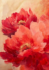 Red Peonies Warm Gold Background Floral Painting