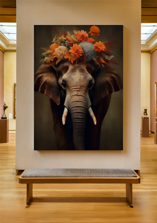 Olifant canvas schilderij in oranje en beige tinten