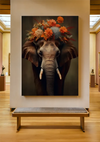 Olifant Bloemenkroon Oranje Beige Donkere Achtergrond Schilderij
