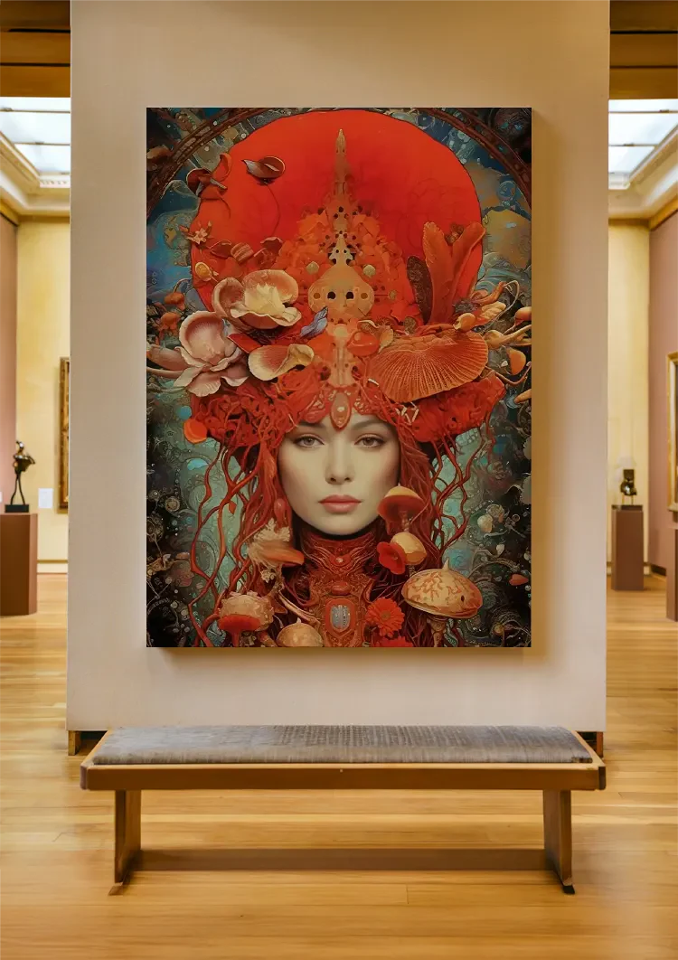 Mushroom Queen Red Regalia Fantasy Woman Portrait Painting