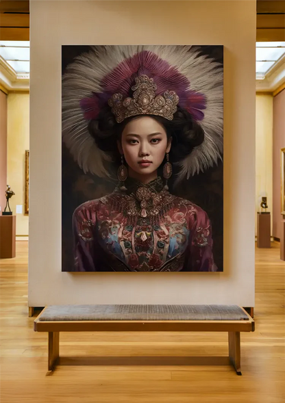 Royal Headdress Feather Jewelry Traditional Costume Portrait Painting